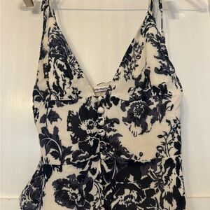 Reformation Black and Cream Floral Top with Hint of Gray - Size 4